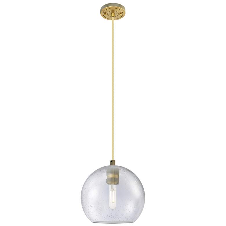 Image 1 Crown Point Athens 8"W Brushed Brass Cord Hung Pendant With Seedy Shade