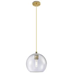 Crown Point Athens 8"W Brushed Brass Cord Hung Pendant With Seedy Shade