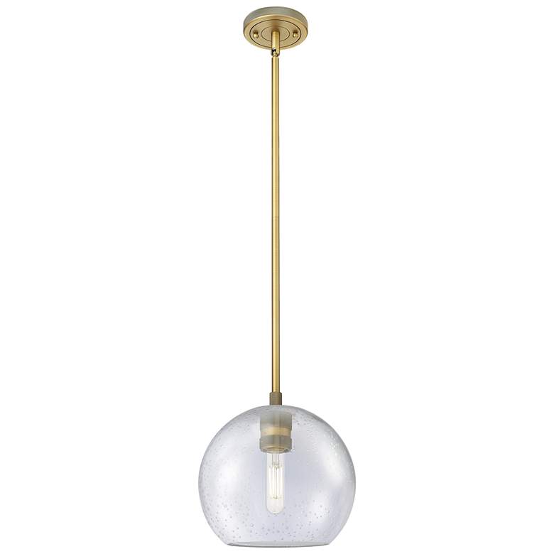 Image 1 Crown Point Athens 8"W Brushed Brass Stem Hung Pendant With Seedy Shade