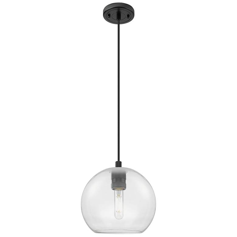 Image 1 Crown Point Athens 8"W Matte Black Cord Hung Pendant With Clear Shade