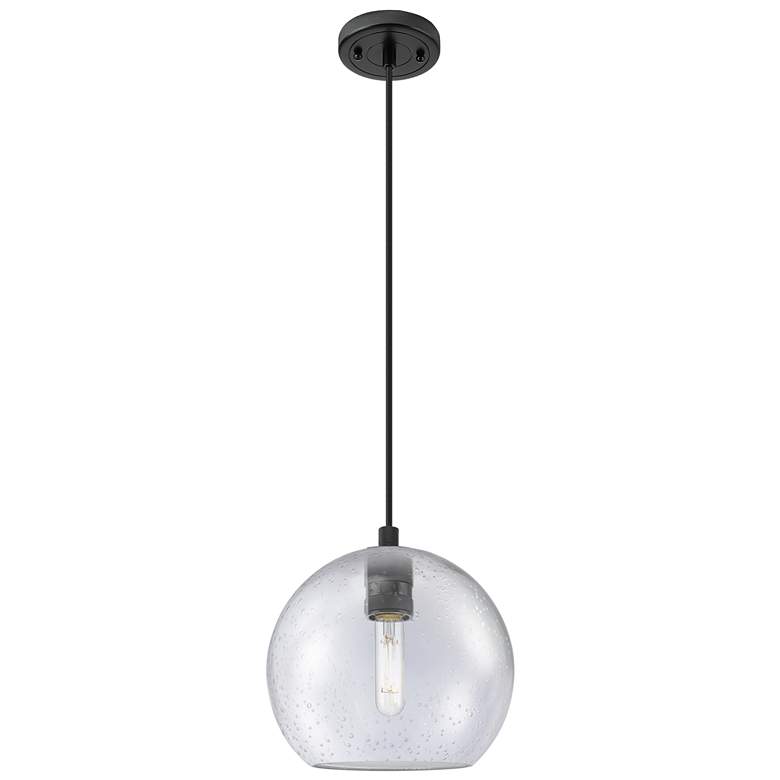 Image 1 Crown Point Athens 8"W Matte Black Cord Hung Pendant With Seedy Shade