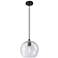 Crown Point Athens 8"W Matte Black Cord Hung Pendant With Seedy Shade