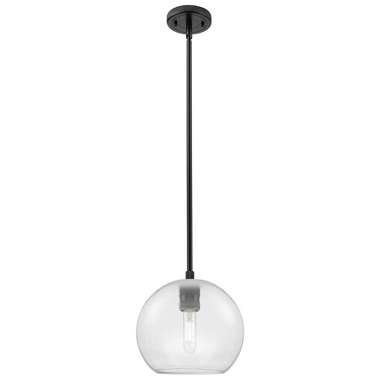 Image 1 Crown Point Athens 8"W Matte Black Stem Hung Pendant With Clear Shade