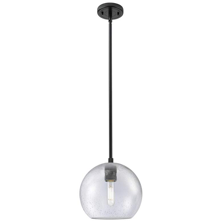 Image 1 Crown Point Athens 8"W Matte Black Stem Hung Pendant With Seedy Shade