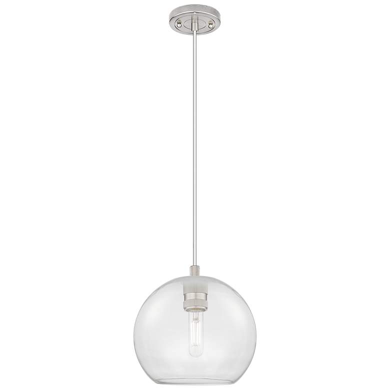 Image 1 Crown Point Athens 8"W Satin Nickel Cord Hung Pendant With Clear Shade