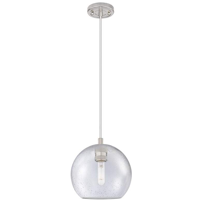 Image 1 Crown Point Athens 8"W Satin Nickel Cord Hung Pendant With Seedy Shade