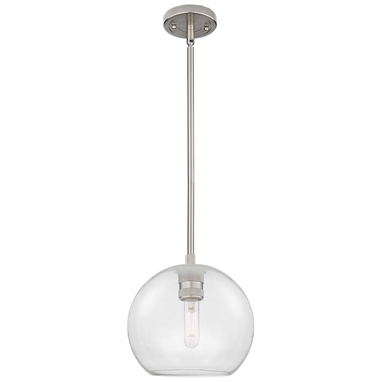 Image 1 Crown Point Athens 8"W Satin Nickel Stem Hung Pendant With Clear Shade