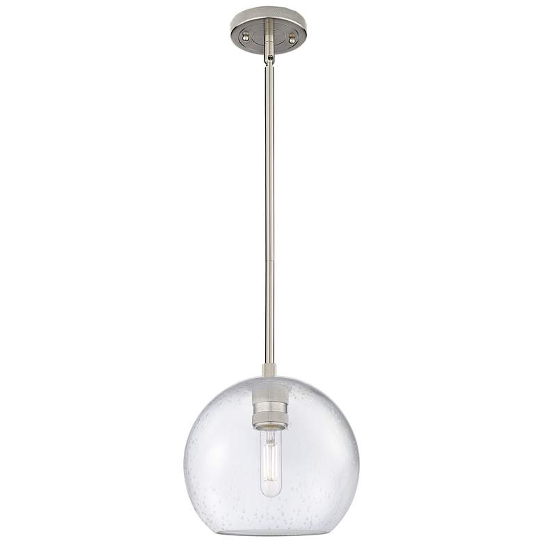 Image 1 Crown Point Athens 8"W Satin Nickel Stem Hung Pendant With Seedy Shade