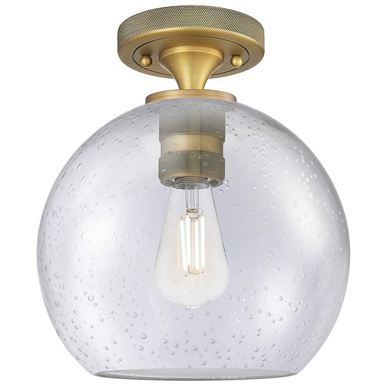Image 1 Crown Point Athens 8" Wide Brushed Brass Flush Mount With Seedy Shade