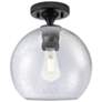 1_Crown Point Athens 8" Wide Matte Black Flush Mount With Seedy Shade
