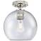 Crown Point Athens 8" Wide Polished Nickel Flush Mount With Seedy Shade