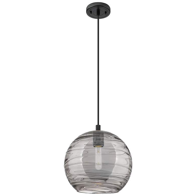 Image 1 Crown Point Athens Deco Swirl 10"W Black Cord Pendant w/ Smoke Shade