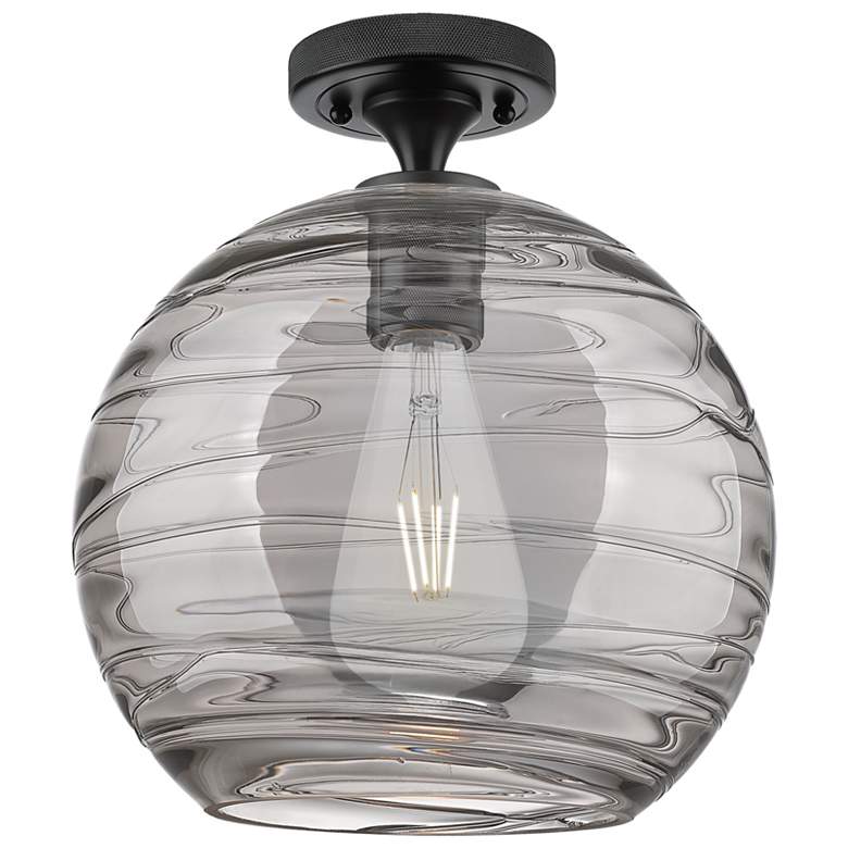 Image 1 Crown Point Athens Deco Swirl 10"W Black Flush Mount w/ Smoke Shade