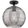 1_Crown Point Athens Deco Swirl 10"W Black Flush Mount w/ Smoke Shade