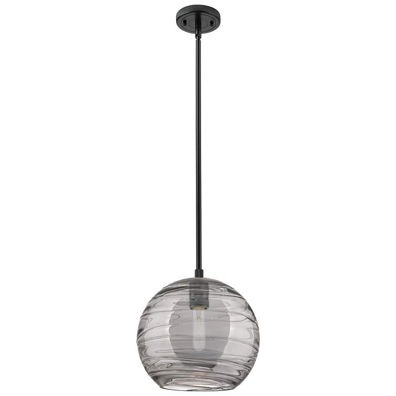Image 1 Crown Point Athens Deco Swirl 10"W Black Stem Pendant w/ Smoke Shade