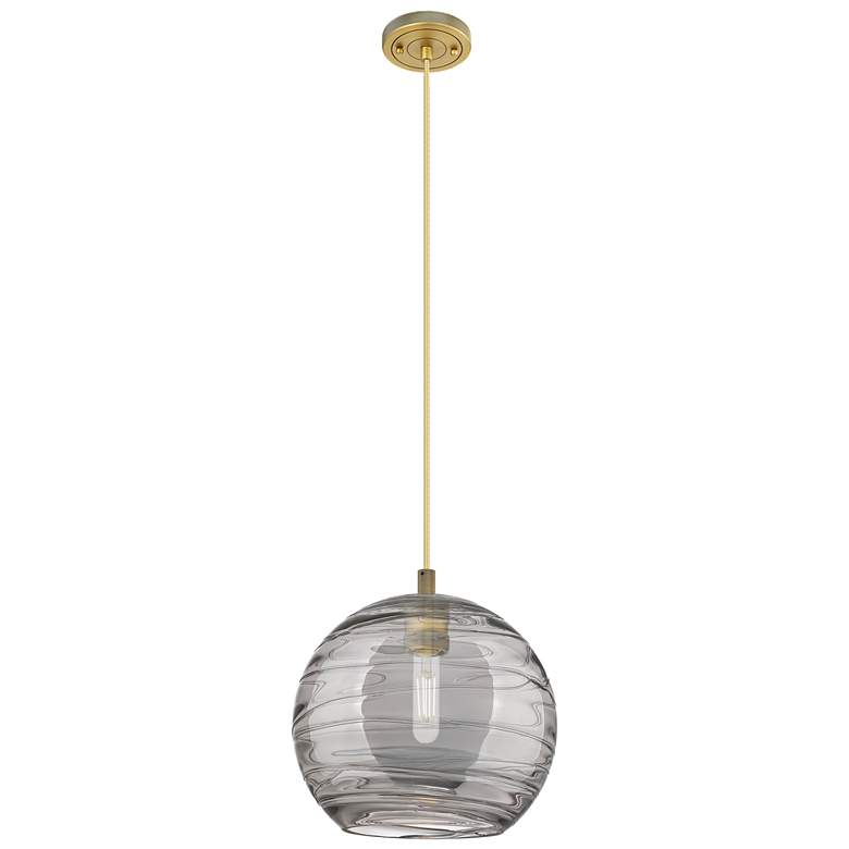 Image 1 Crown Point Athens Deco Swirl 10"W Brass Cord Pendant w/ Smoke Shade