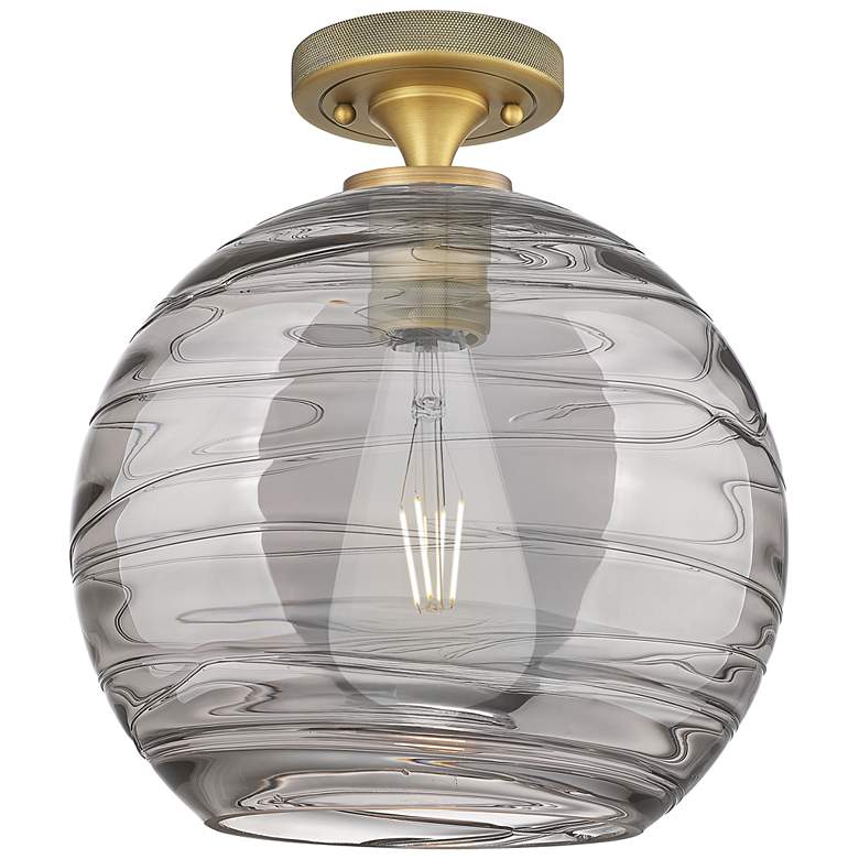 Image 1 Crown Point Athens Deco Swirl 10"W Brass Flush Mount w/ Smoke Shade