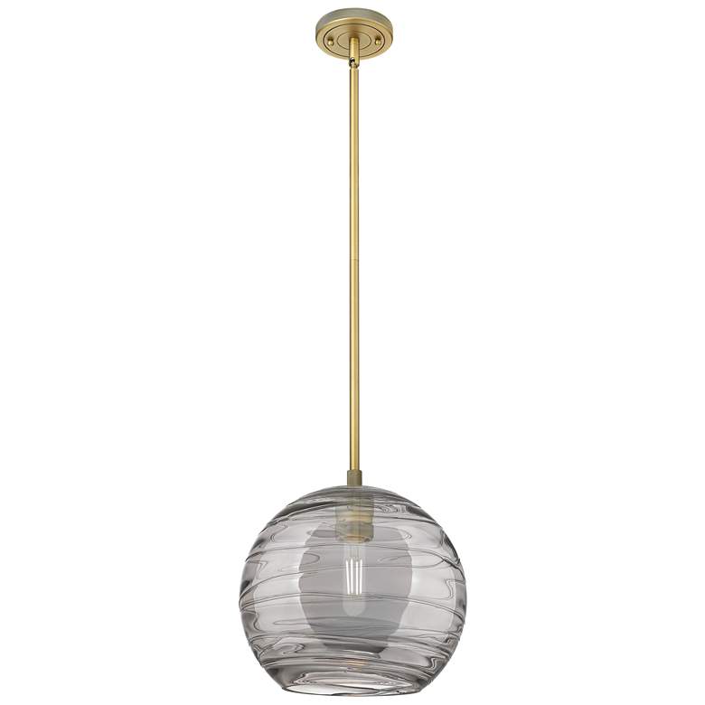 Image 1 Crown Point Athens Deco Swirl 10"W Brass Stem Pendant w/ Smoke Shade