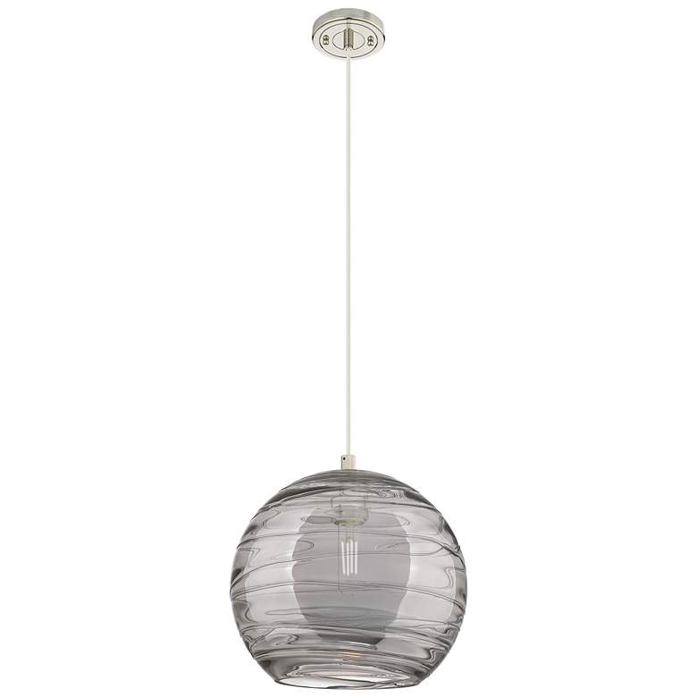 Image 1 Crown Point Athens Deco Swirl 10"W Nickel Cord Pendant w/ Smoke Shade