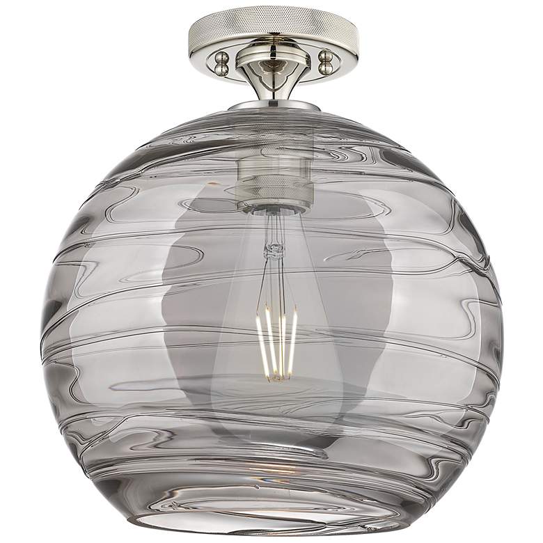 Image 1 Crown Point Athens Deco Swirl 10"W Nickel Flush Mount w/ Smoke Shade