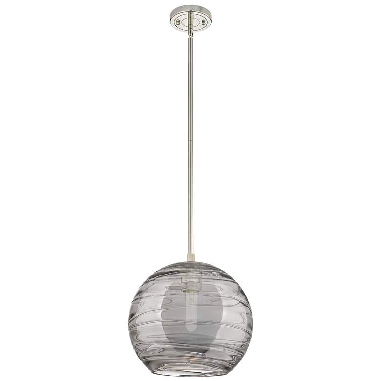 Image 1 Crown Point Athens Deco Swirl 10"W Nickel Stem Pendant w/ Smoke Shade