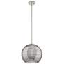 Crown Point Athens Deco Swirl 10"W Nickel Stem Pendant w/ Smoke Shade