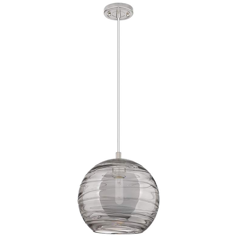 Image 1 Crown Point Athens Deco Swirl 10"W Satin Nickel Cord Pendant w/ Smoke Shade