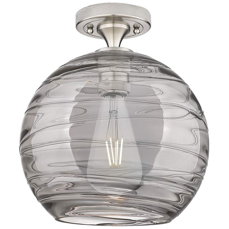 Image 1 Crown Point Athens Deco Swirl 10"W Satin Nickel Flush Mount w/ Smoke Shade