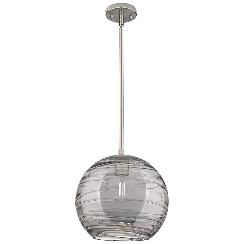 Image 1 Crown Point Athens Deco Swirl 10"W Satin Nickel Stem Pendant w/ Smoke Shade
