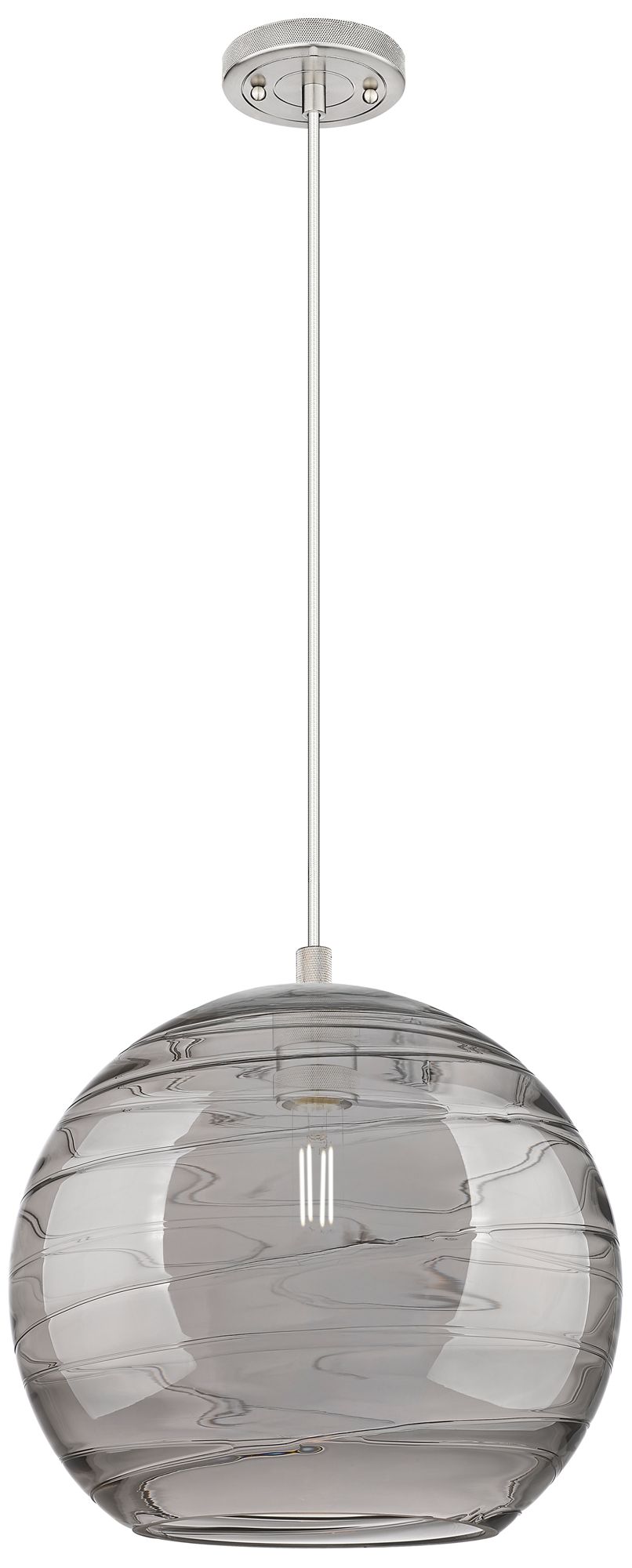 Crown Point Athens Deco Swirl 12"W Satin Nickel Cord Pendant w/ Smoke