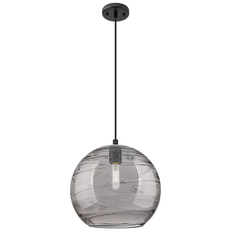 Image 1 Crown Point Athens Deco Swirl 12"W Black Cord Pendant w/ Smoke Shade