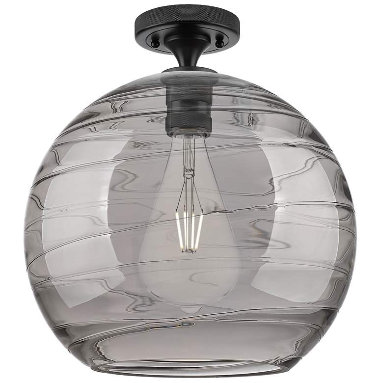 Image 1 Crown Point Athens Deco Swirl 12"W Black Flush Mount w/ Smoke Shade