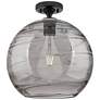 1_Crown Point Athens Deco Swirl 12"W Black Flush Mount w/ Smoke Shade