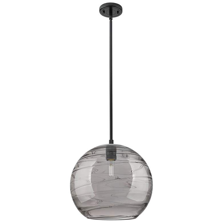 Image 1 Crown Point Athens Deco Swirl 12"W Black Stem Pendant w/ Smoke Shade