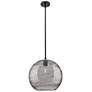 Crown Point Athens Deco Swirl 12"W Black Stem Pendant w/ Smoke Shade