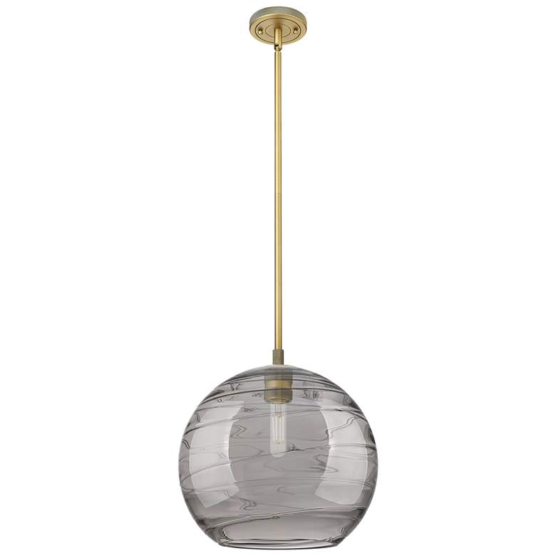 Image 1 Crown Point Athens Deco Swirl 12"W Brass Stem Pendant w/ Smoke Shade