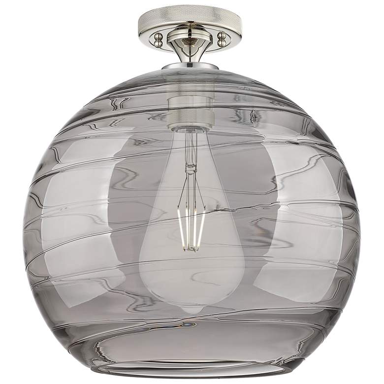 Image 1 Crown Point Athens Deco Swirl 12"W Nickel Flush Mount w/ Smoke Shade