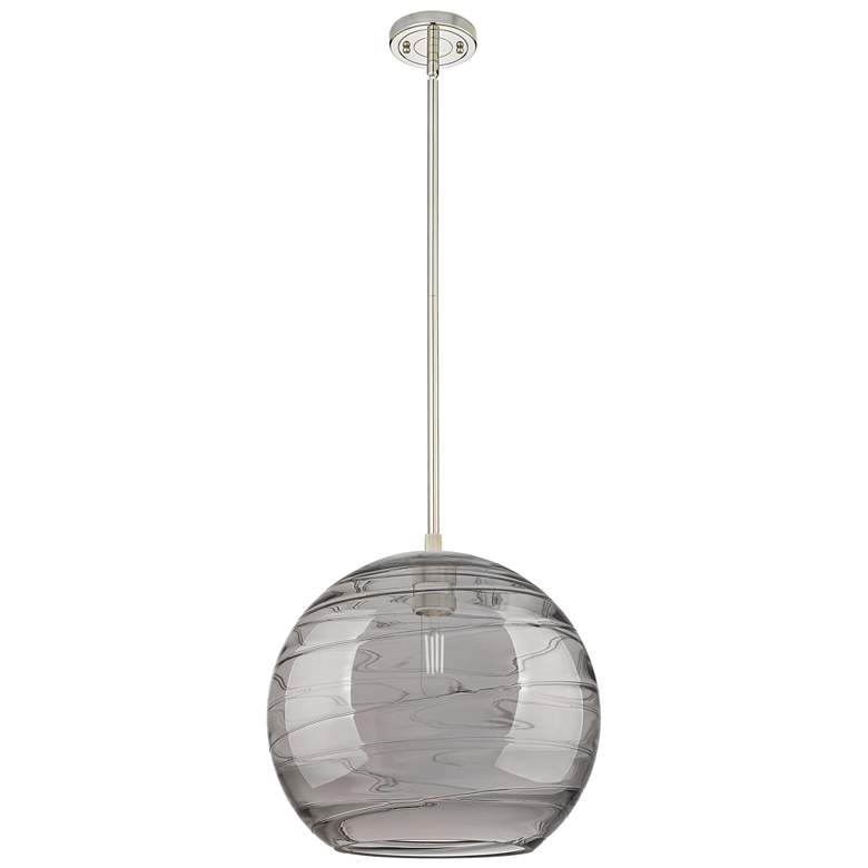 Image 1 Crown Point Athens Deco Swirl 12"W Nickel Stem Pendant w/ Smoke Shade