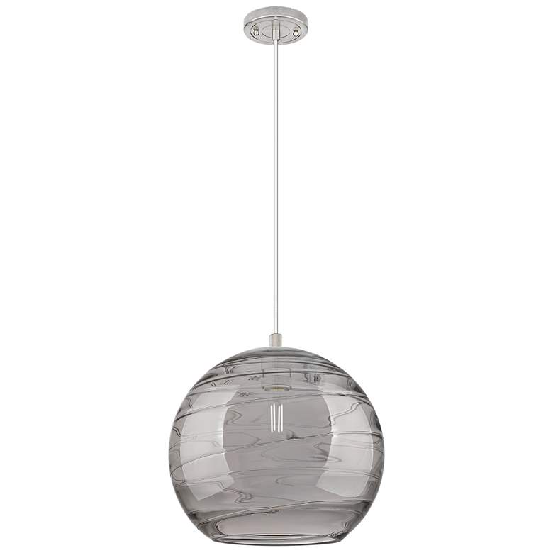 Image 1 Crown Point Athens Deco Swirl 12"W Satin Nickel Cord Pendant w/ Smoke Shade