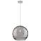 Crown Point Athens Deco Swirl 12"W Satin Nickel Cord Pendant w/ Smoke Shade