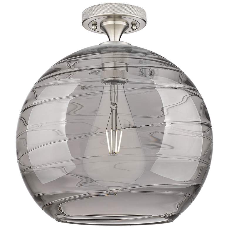 Image 1 Crown Point Athens Deco Swirl 12"W Satin Nickel Flush Mount w/ Smoke Shade