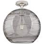 1_Crown Point Athens Deco Swirl 12"W Satin Nickel Flush Mount w/ Smoke Shade