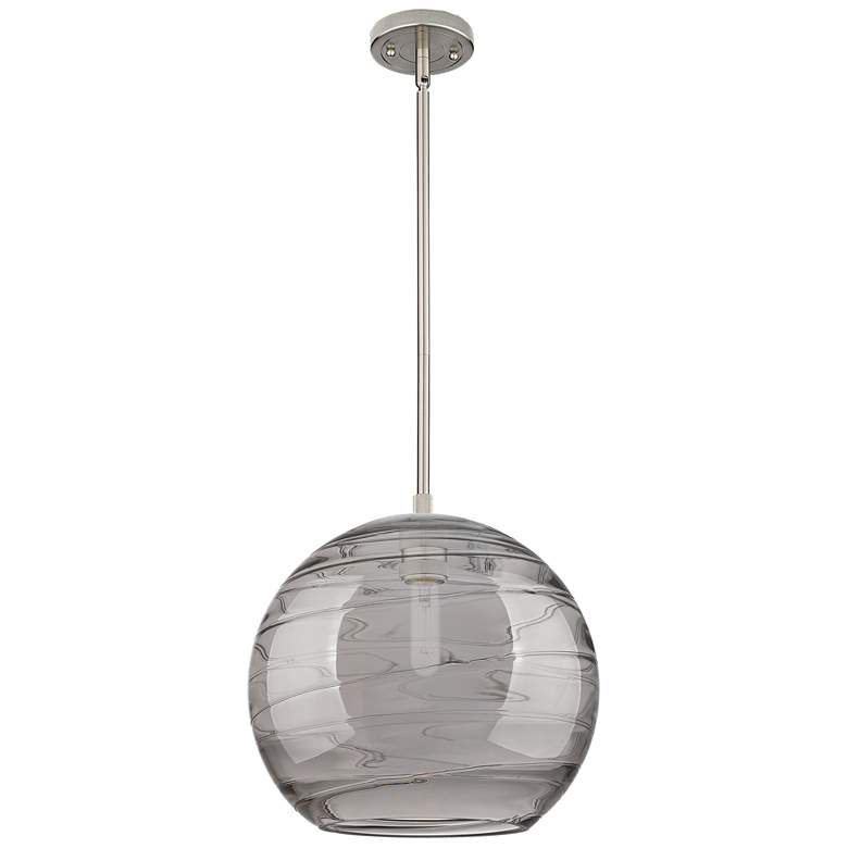 Image 1 Crown Point Athens Deco Swirl 12"W Satin Nickel Stem Pendant w/ Smoke Shade