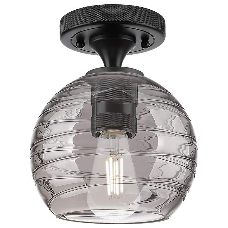 Image 1 Crown Point Athens Deco Swirl 6"W Black Flush Mount w/ Smoke Shade