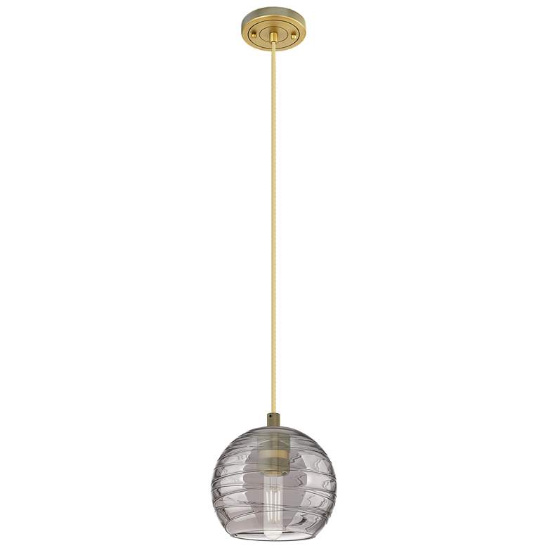Image 1 Crown Point Athens Deco Swirl 6"W Brass Cord Pendant w/ Smoke Shade