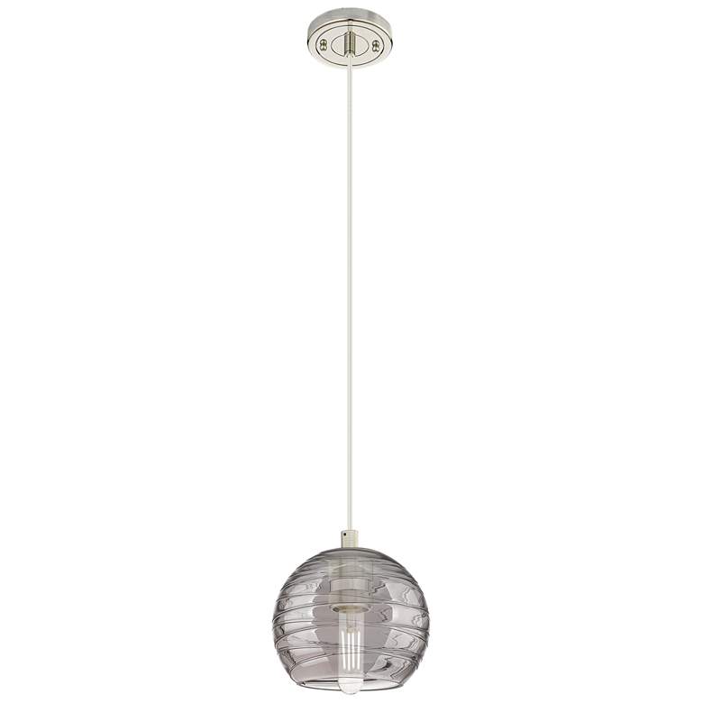 Image 1 Crown Point Athens Deco Swirl 6"W Nickel Cord Pendant w/ Smoke Shade