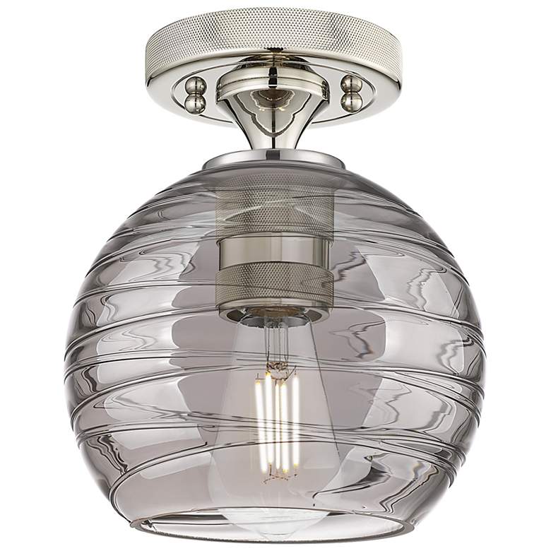 Image 1 Crown Point Athens Deco Swirl 6"W Nickel Flush Mount w/ Smoke Shade