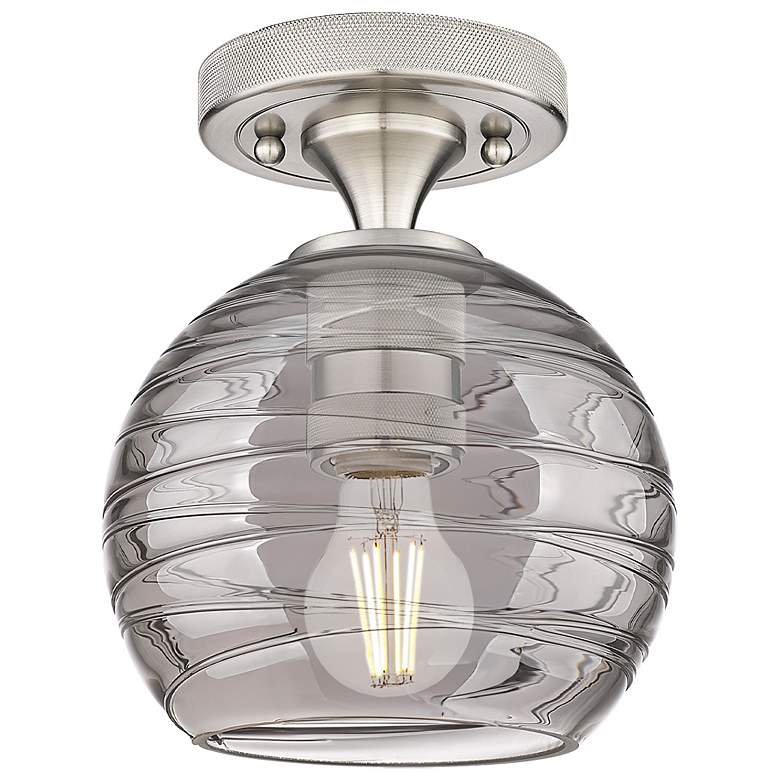 Image 1 Crown Point Athens Deco Swirl 6"W Satin Nickel Flush Mount w/ Smoke Shade