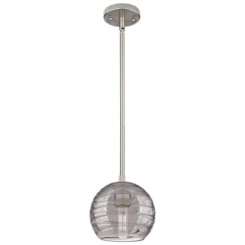 Image 1 Crown Point Athens Deco Swirl 6"W Satin Nickel Stem Pendant w/ Smoke Shade