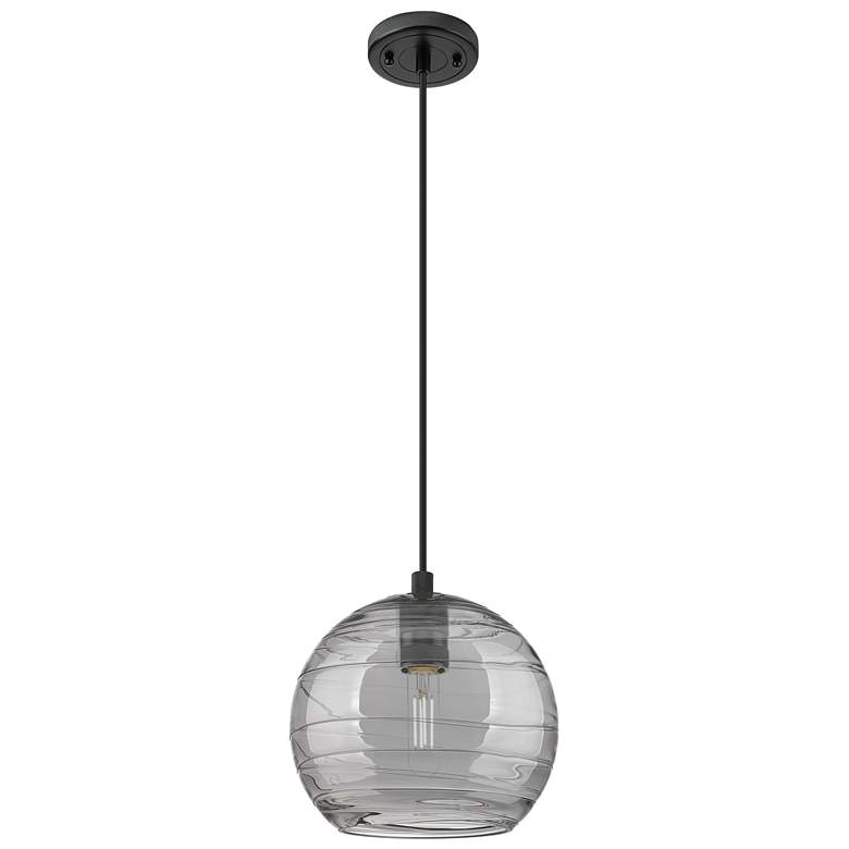 Image 1 Crown Point Athens Deco Swirl 8"W Black Cord Pendant w/ Smoke Shade